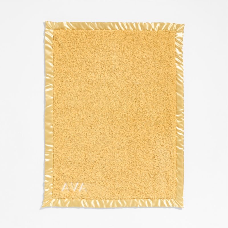Satin Trim Luminous Yellow Plush Baby Stroller Blanket - Image 1