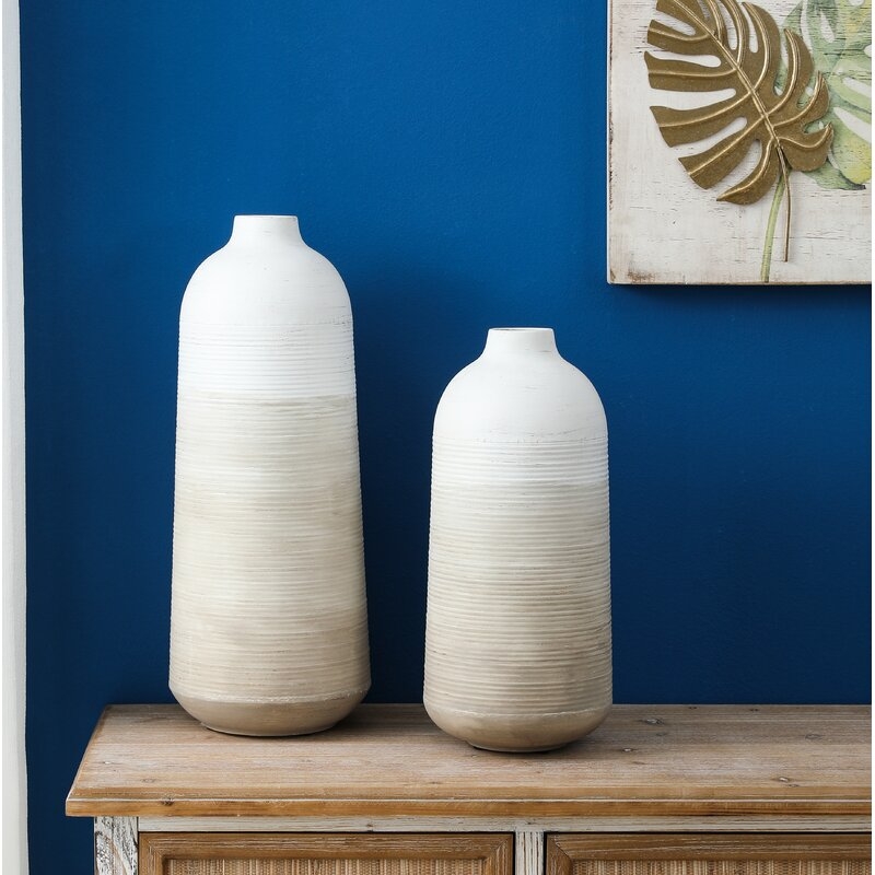 Gradient Metal Vases, Tan & White, Set of 2 - Image 6