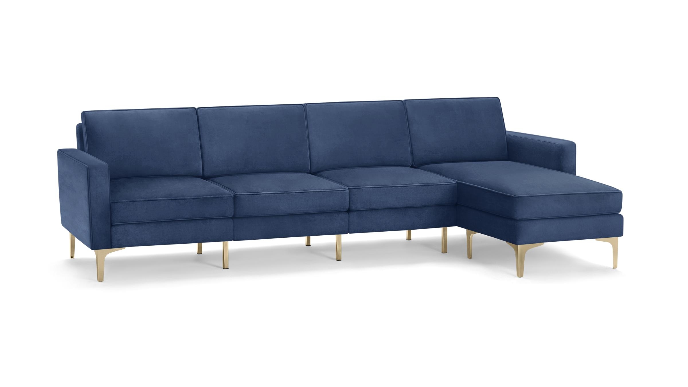 Nomad Velvet King Sofa with Reversible Chaise - Midnight - Performance Velvet / Brass - Metal - Image 0