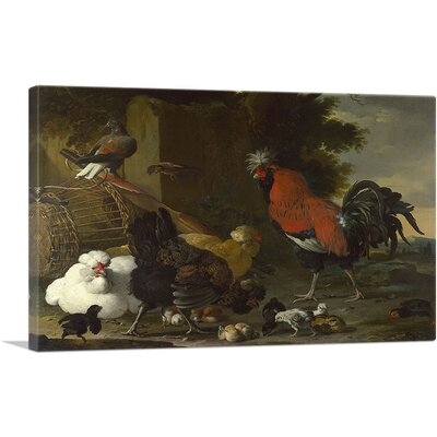 ARTCANVAS Yard With Rooster And Hens And Chicks 1670 Canvas Art Print By Melchior D-Hondecoeter - Image 0