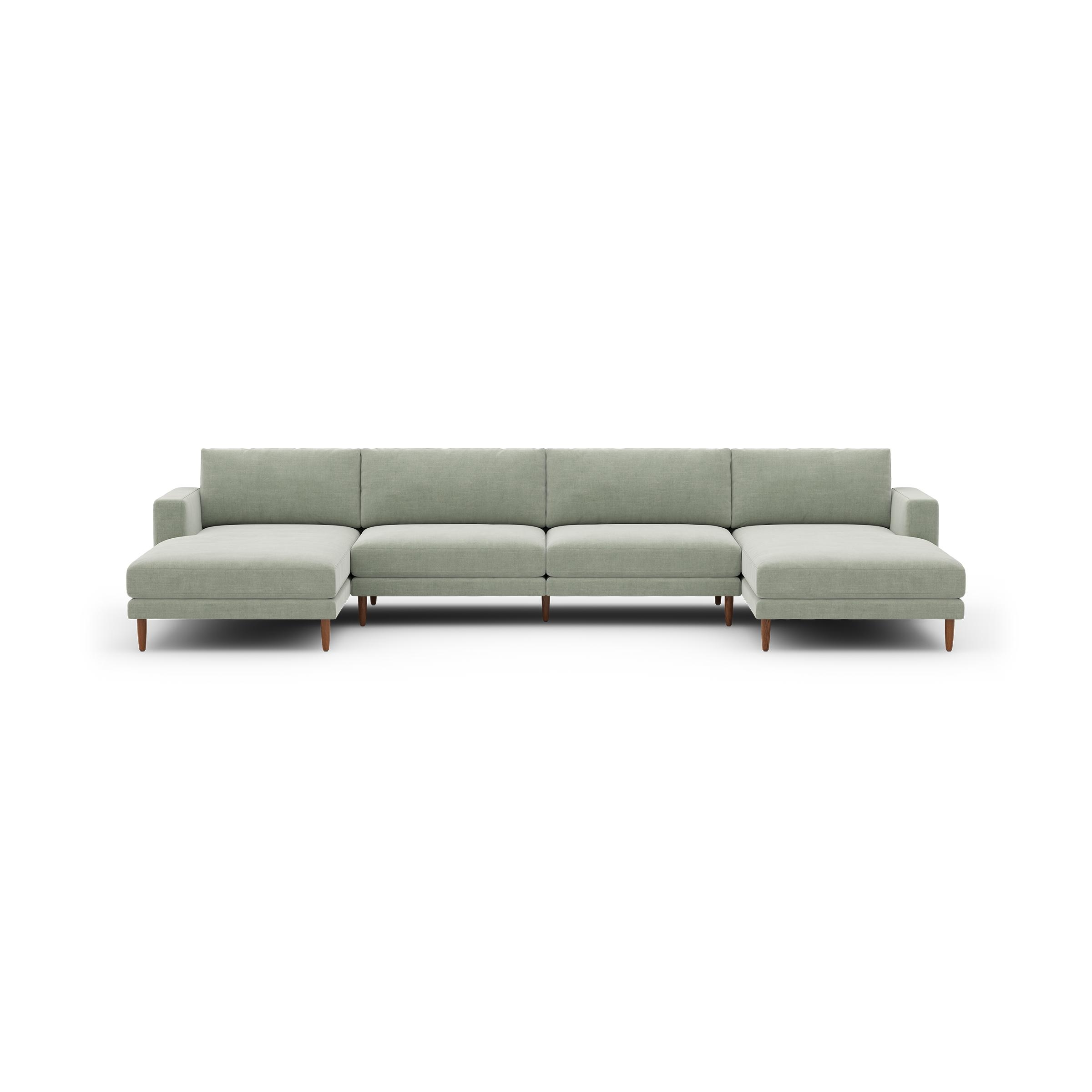 Ember Double Chaise Sectional - 147" / Seaglass - Performance Chenille / Walnut - Wood - Image 0
