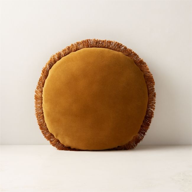 Bettie Tapenade Yellow Velvet Round Throw Pillow 16" - Image 0