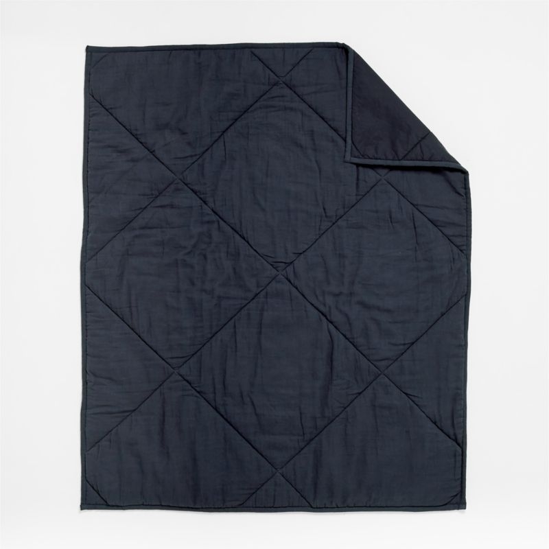 Supersoft Midnight Navy Blue Organic Cotton Gauze Baby Crib Quilt - Image 2