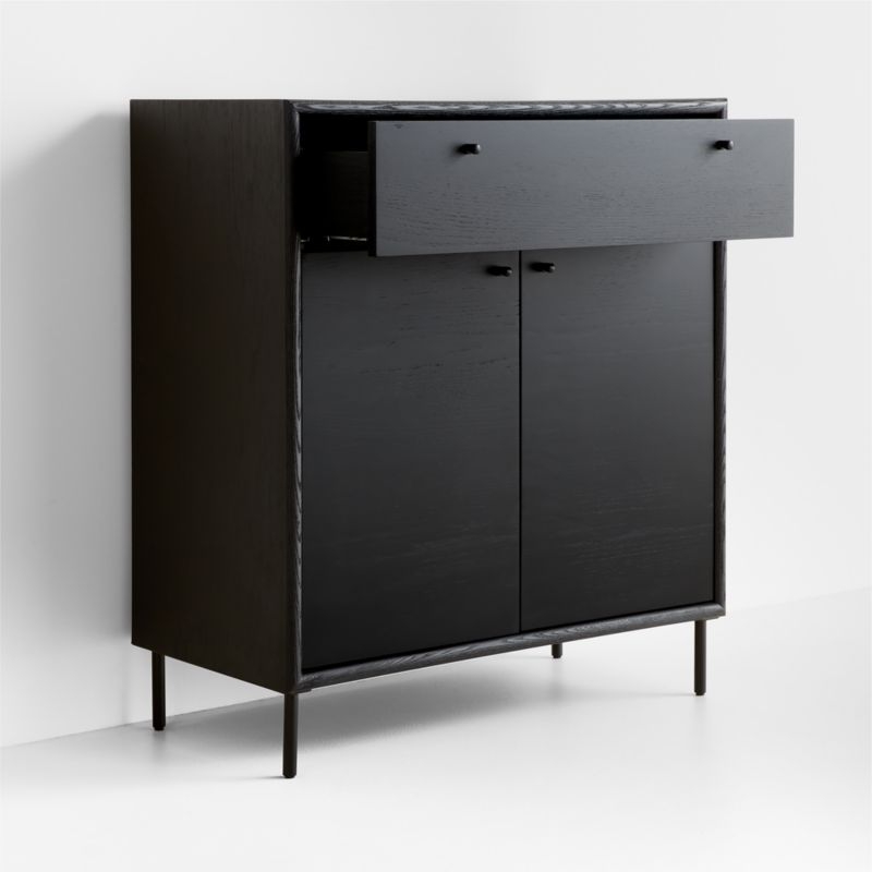 Petra Black Oak Wood and Metal Wall-Mounted Storage Cabinet - Image 4
