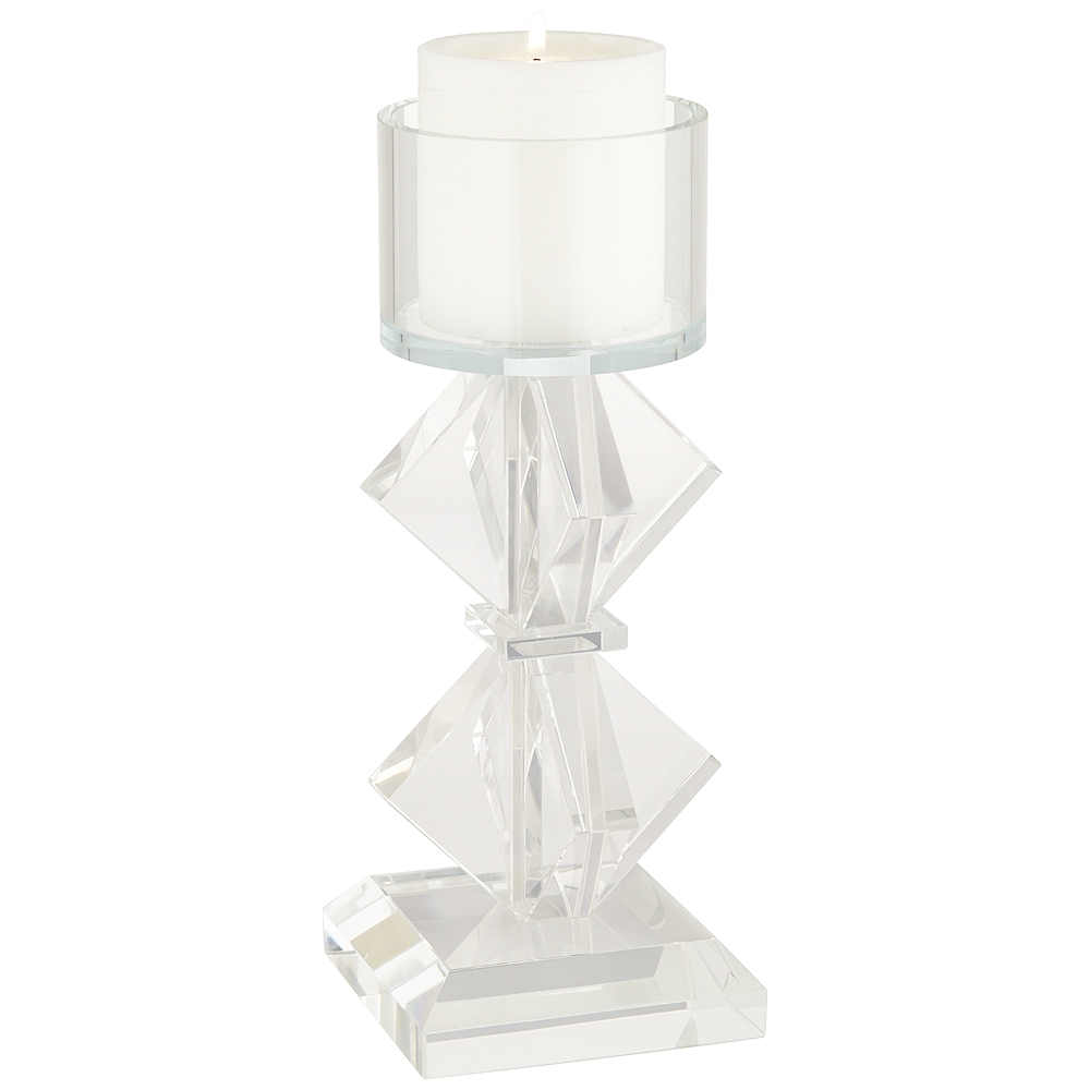 Diamond 11 1/2" High 2-Stack Shiny Clear Glass Pillar Candle Holder - Image 0