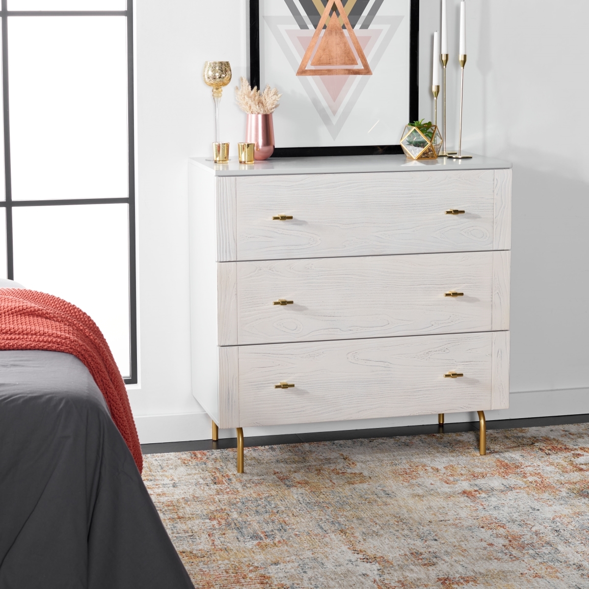 Genevieve 3 Drawer Dresser - Grey / White Washed - Safavieh - Image 1