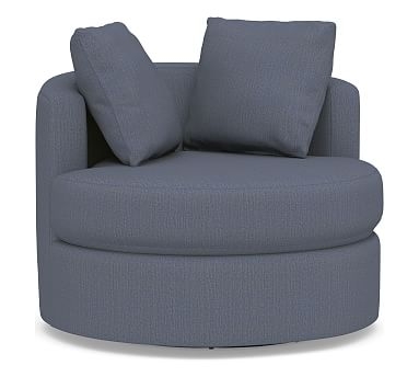 Balboa Upholstered Swivel Armchair, Standard Cushions, Sunbrella(R) Performance Boss Herringbone Indigo - Image 0