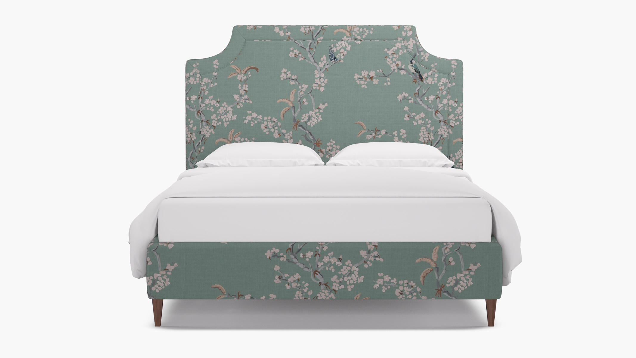 Deco Bed, Mint Cherry Blossom, Walnut Square Tapered Leg, King - Image 0