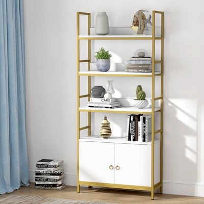 Everly Quinn Gold Bookcase With Doors(White) - Image 0
