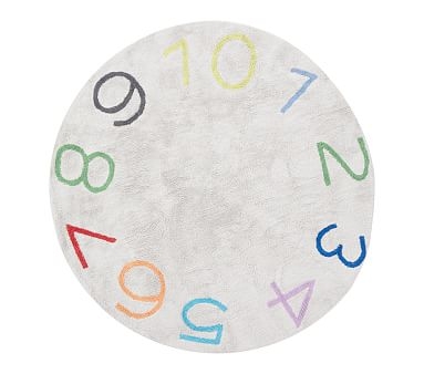 Numbers Round Washable Rug, 5' Round, Light Grey - Image 0