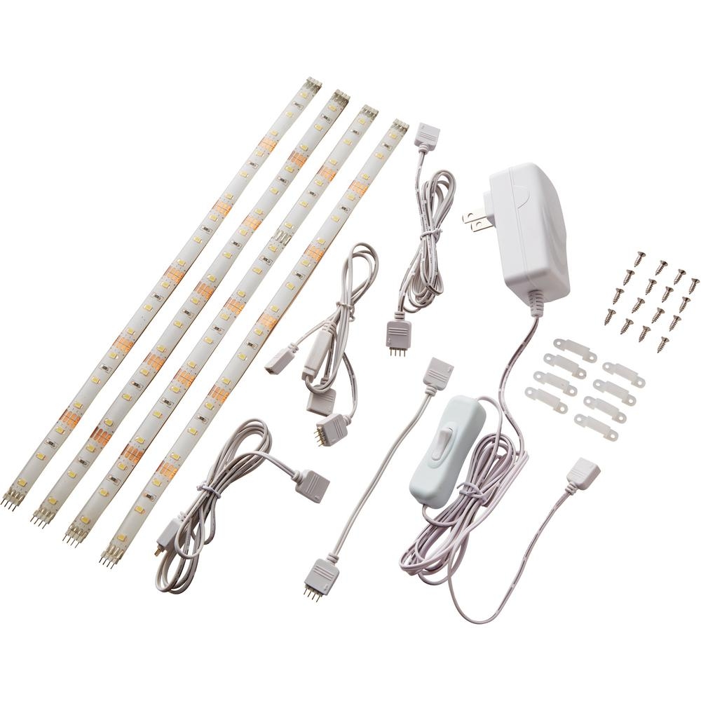 Commercial Electric 12 in. (30 cm) Linkable Single Color Indoor LED Flexible Tape Light Kit (4 Strip Pack), White - Image 0