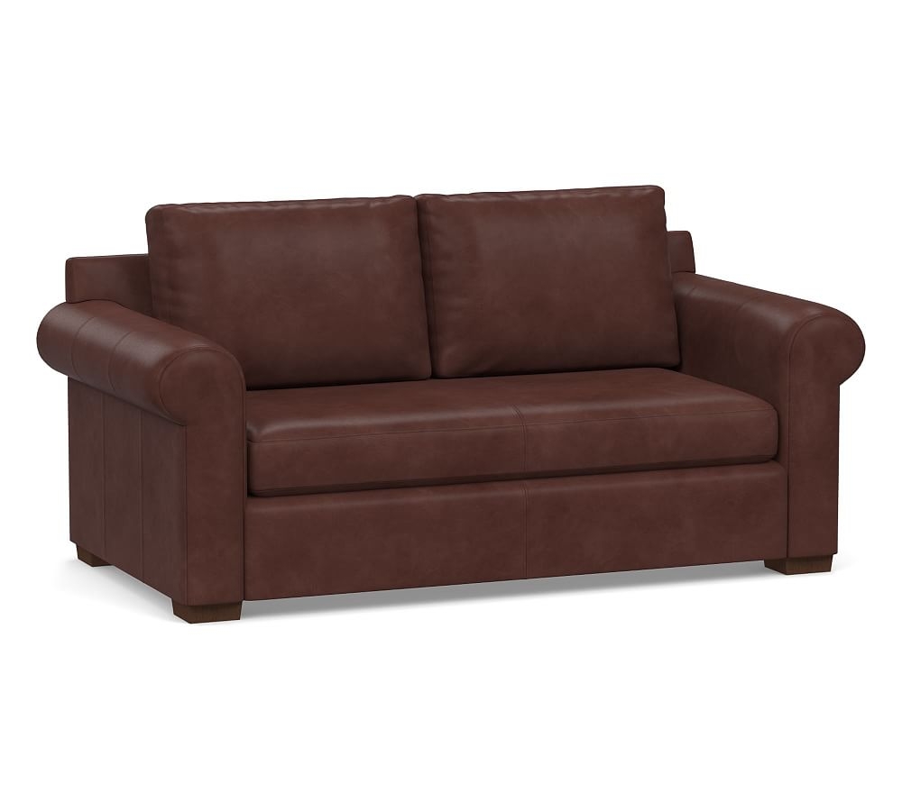 Shasta Roll Arm Leather Loveseat 71", Polyester Wrapped Cushions, Signature Whiskey - Image 0