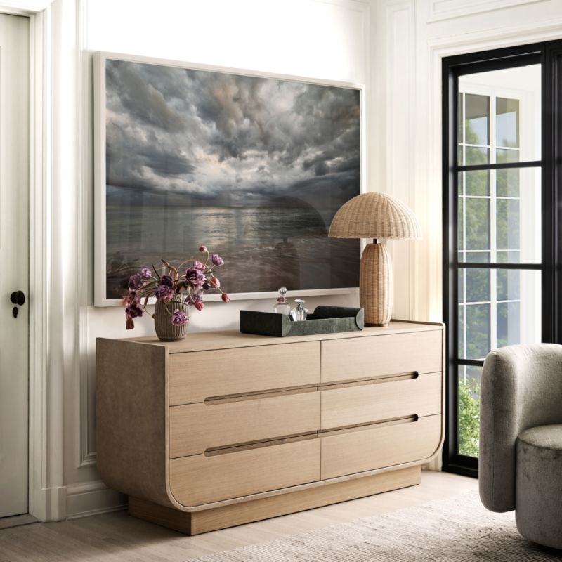 Venice 65" Leather and Oak Wood 6-Drawer Dresser by Brigette Romanek - Image 1