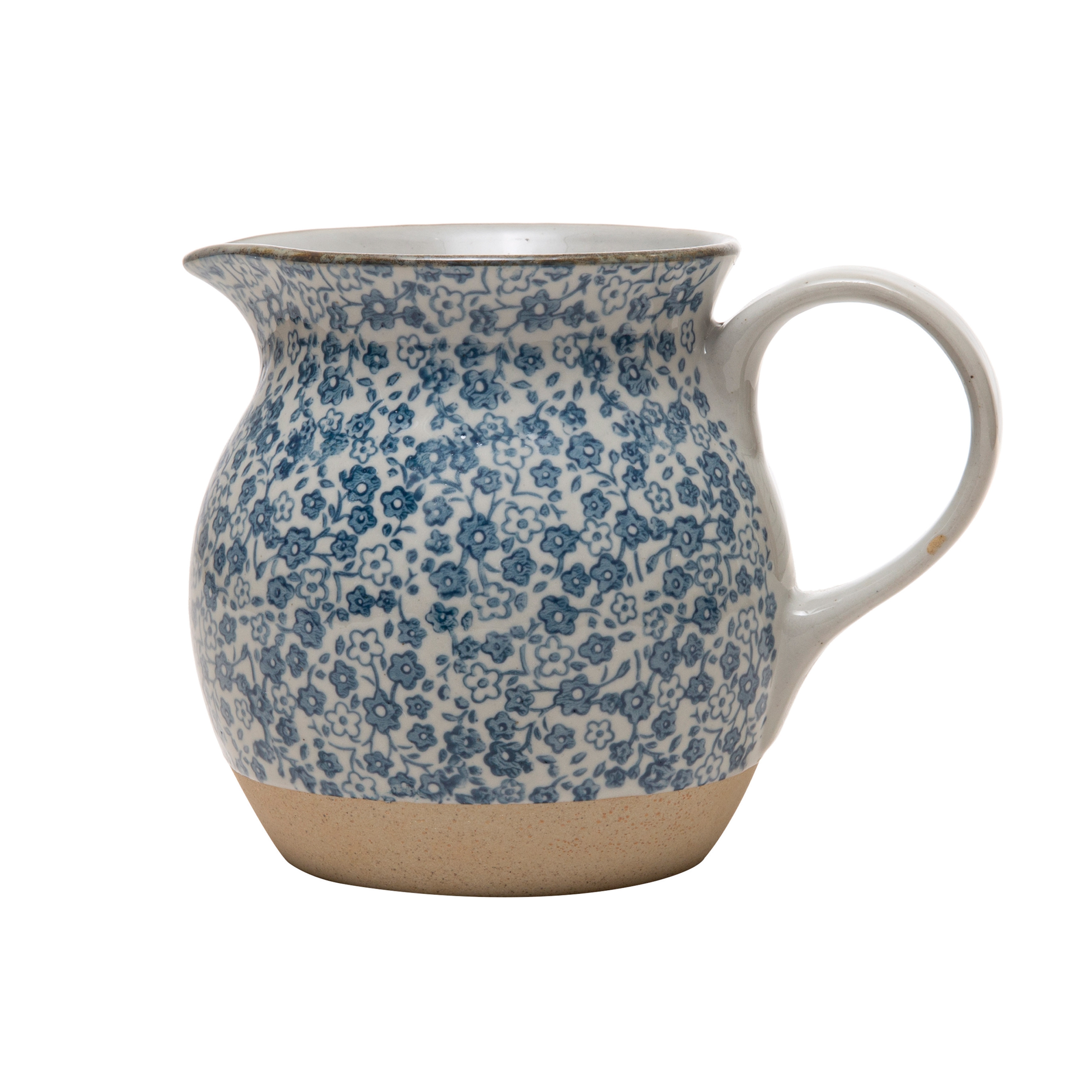 Hand-Painted Country-Style Stoneware Pitcher with Floral Print - Image 0