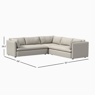 Shelter 106" 3-Piece L-Shaped Sectional, Performance Coastal Linen, Storm Gray - Image 2