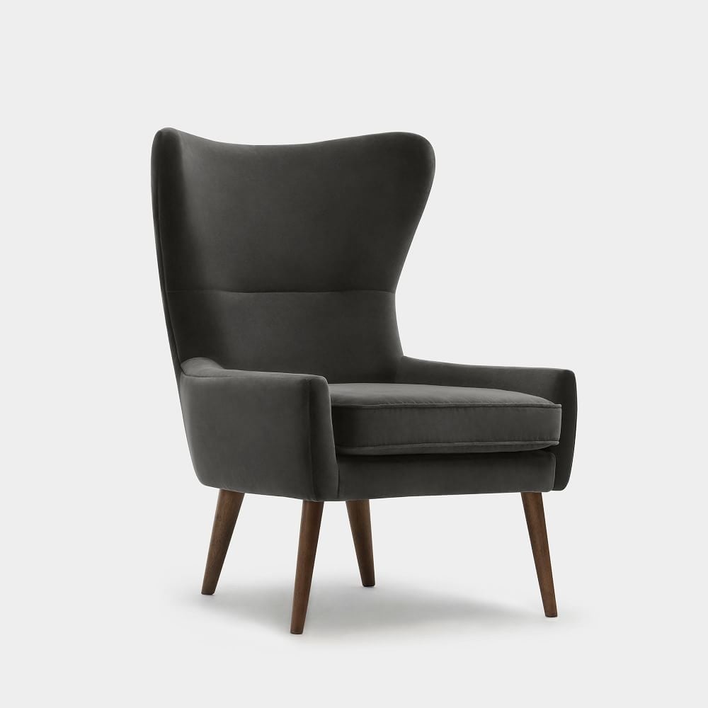 Erik Wing Chair, Velvet, Cement Dark Oak - Image 0