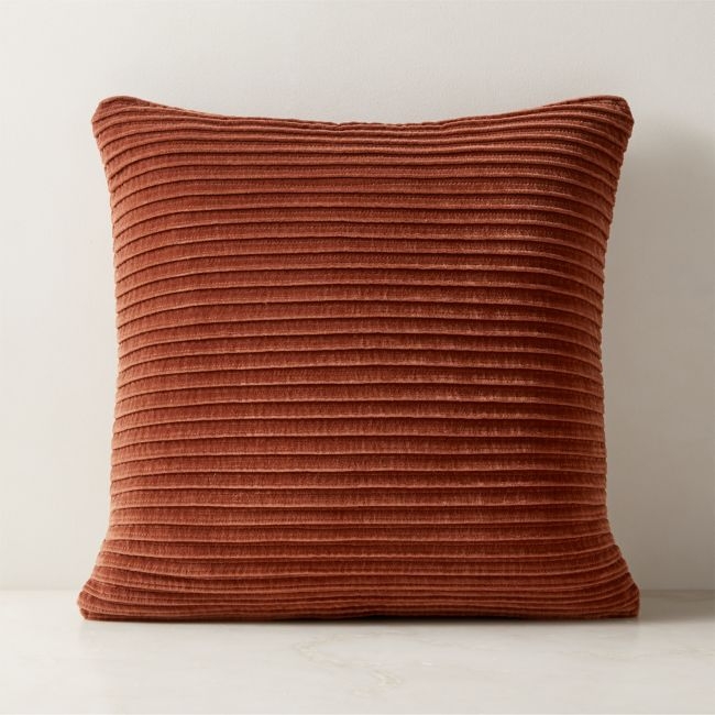 Paola Pleated Sienna Brown Velvet Throw Pillow Cover 20"x20" - Image 0