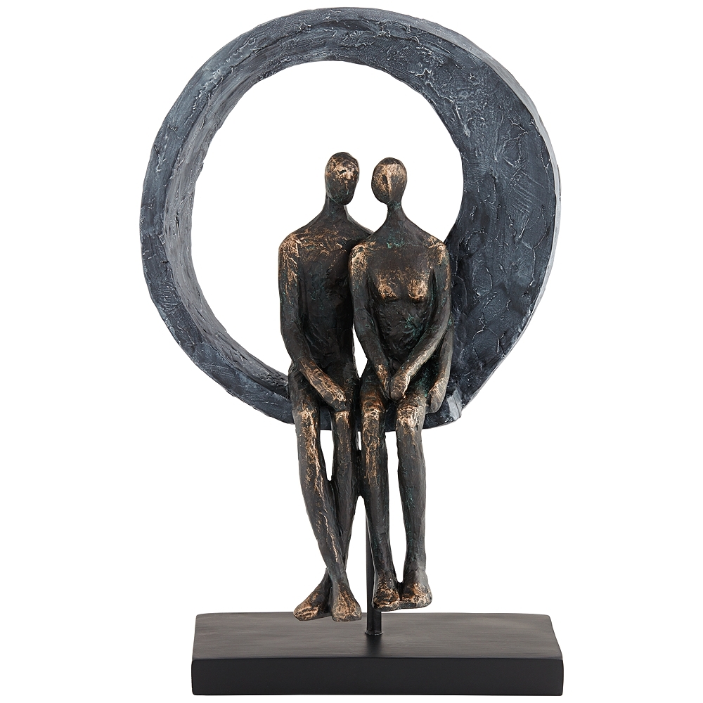 Abstract Couple 12" High Antique Brass Sculpture - Style # 82G50 - Image 0
