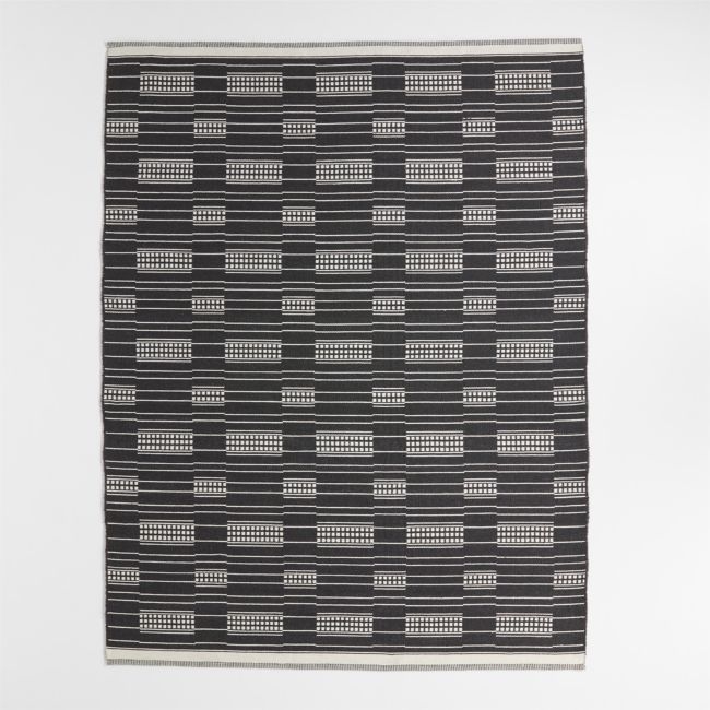 Graphic Stripe Black Handwoven Flatweave Kids Performance Area Rug 6'x9' - Image 0