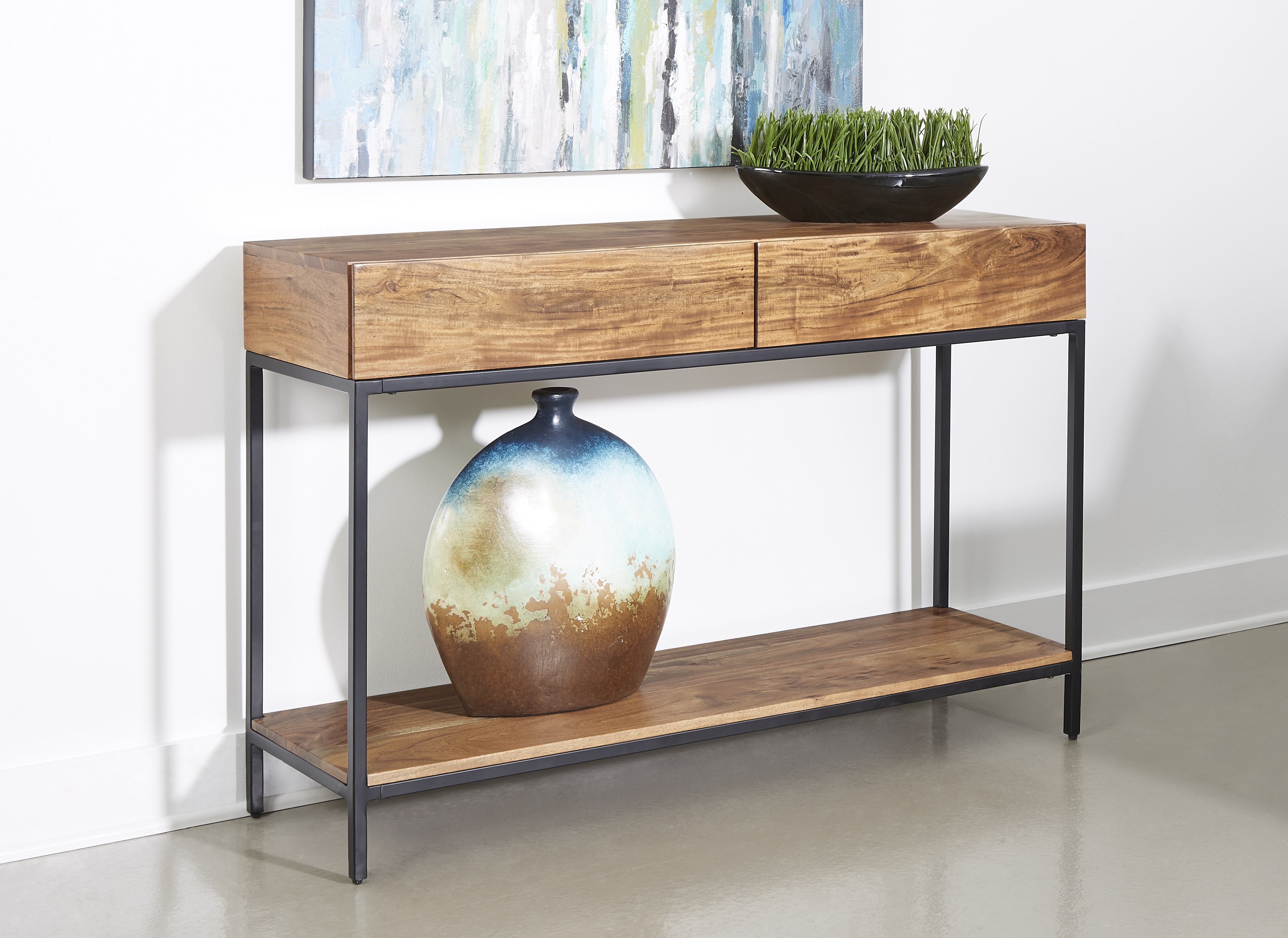 Springdale Two Drawer Console Table, Natural Finish - Image 1