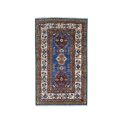 One-of-a-Kind Kuhn Hand-Knotted 2010s Kazak Blue 2'9" x 4'2" Wool Area Rug - Image 0