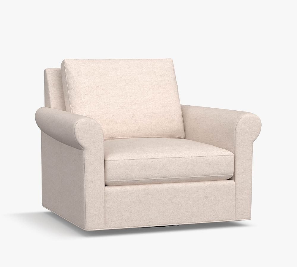 Sanford Roll Arm Upholstered Swivel Armchair, Polyester Wrapped Cushions, Park Weave Ash - Image 0