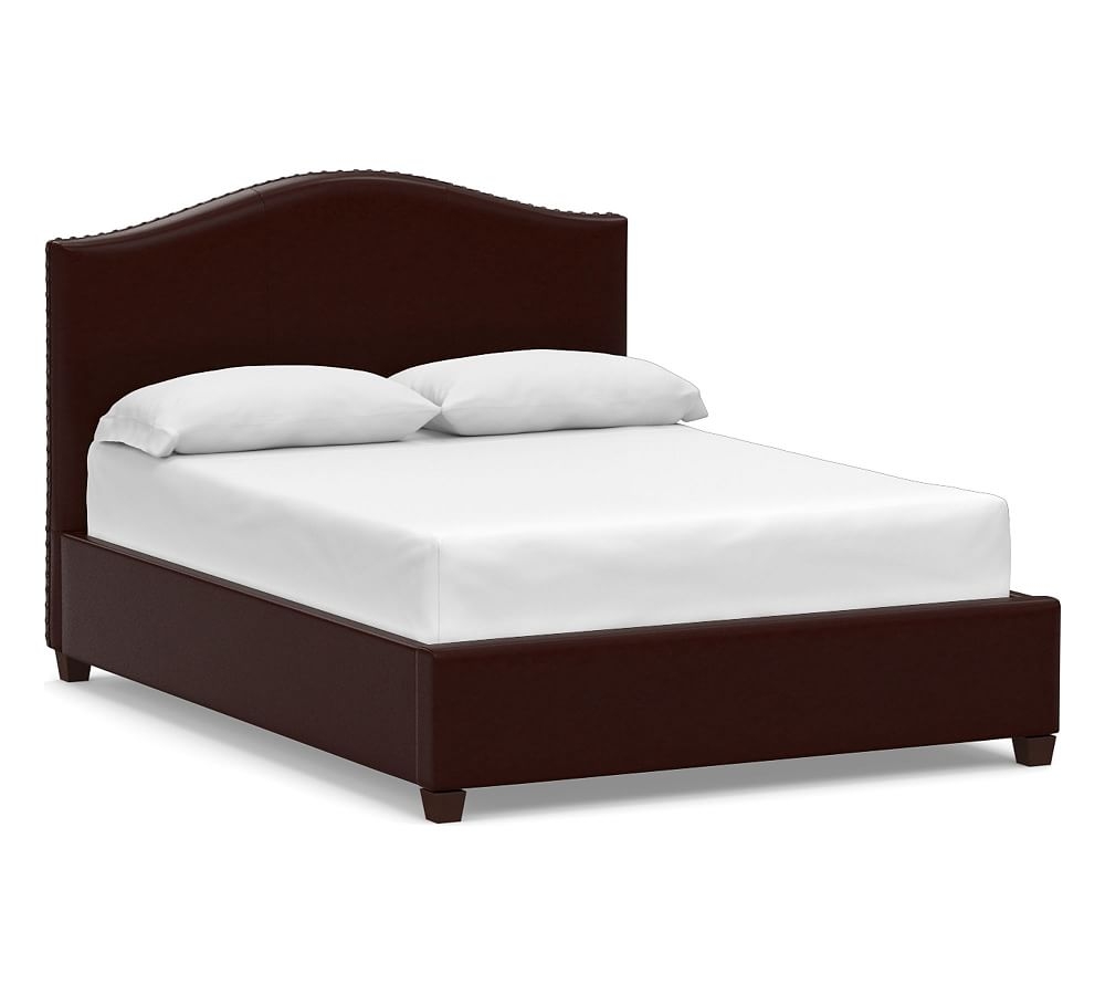 Raleigh Curved Leather Low Bed with Bronze Nailheads, California King, Signature Espresso - Image 0
