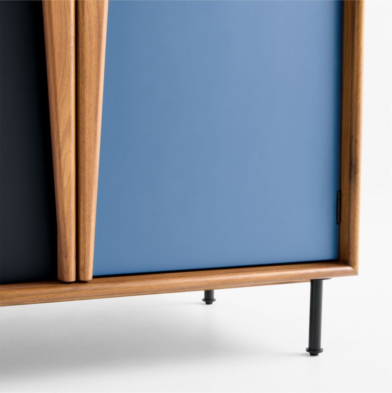 Oren Blue and Natural Walnut Wood Storage Armoire with Chalkboard - Image 4