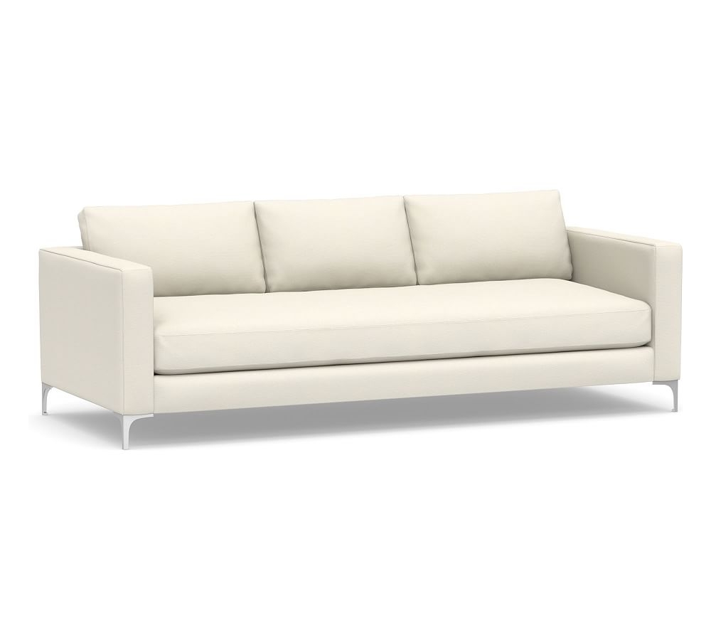 Jake Upholstered Grand Sofa 96" with Brushed Nickel Legs, Polyester Wrapped Cushions, Textured Twill Ivory - Image 0