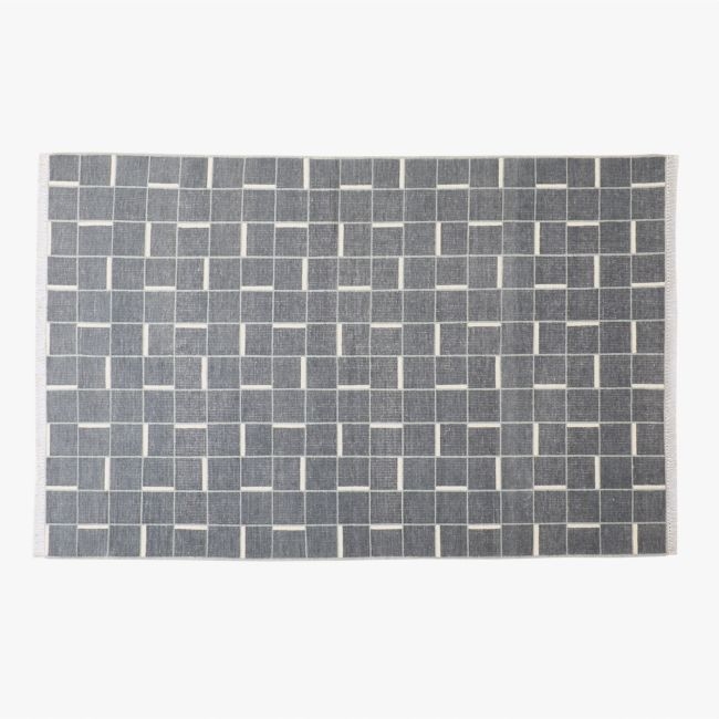 Symi Hand-Knotted Arctic Blue Geometric New Zealand Wool Area Rug 6'x9' - Image 0
