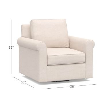 Cameron Roll Arm Upholstered Swivel Armchair, Polyester Wrapped Cushions, Performance Brushed Basketweave Chambray - Image 1