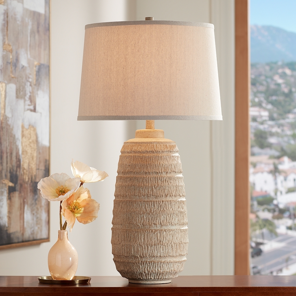 360 Lighting Maya 31" High Oatmeal Fabric Shade Faux Wood Table Lamp - Image 0