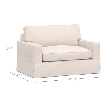 PB Comfort Square Arm Slipcovered Twin Sleeper Sofa, Box Edge, Memory Foam Cushions, Performance Brushed Basketweave Chambray - Image 3