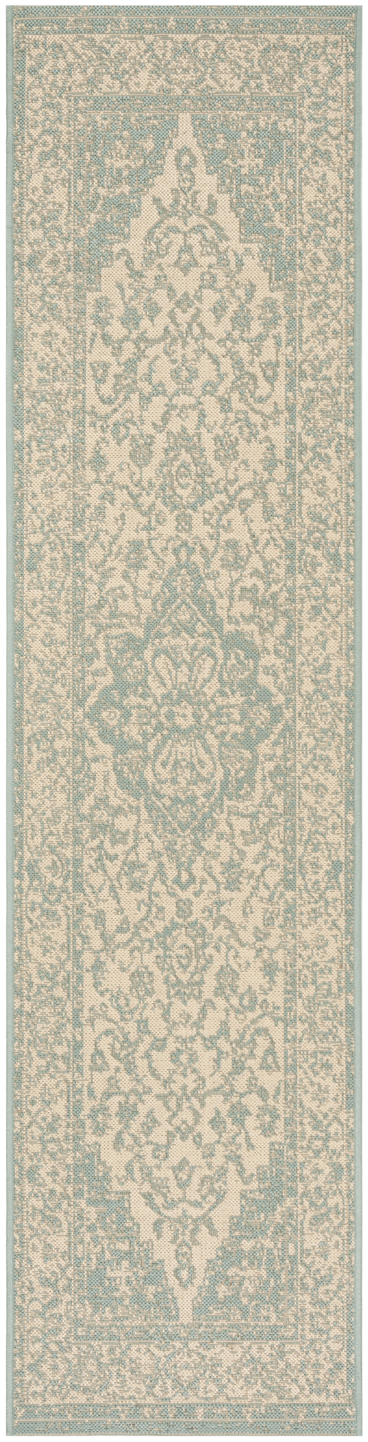 Arlo Home Indoor/Outdoor Woven Area Rug, LND137L, Cream/Aqua,  2' X 8' - Image 0