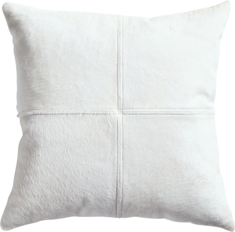 18" White Cowhide Pillow with Down-Alternative Insert - Image 1