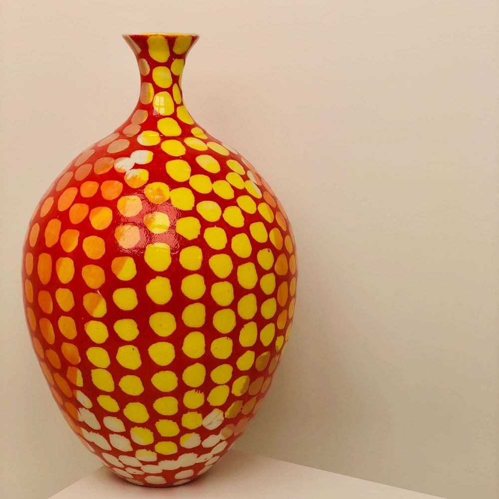Ceramic Meltdown Vase 9, Stoneware, Orange & Yellow & Pink & White & Red - Image 0