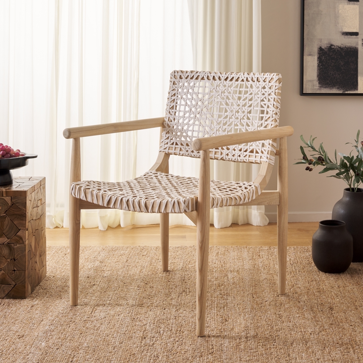 Sianna Accent Chair - White / Natural - Safavieh - Image 1
