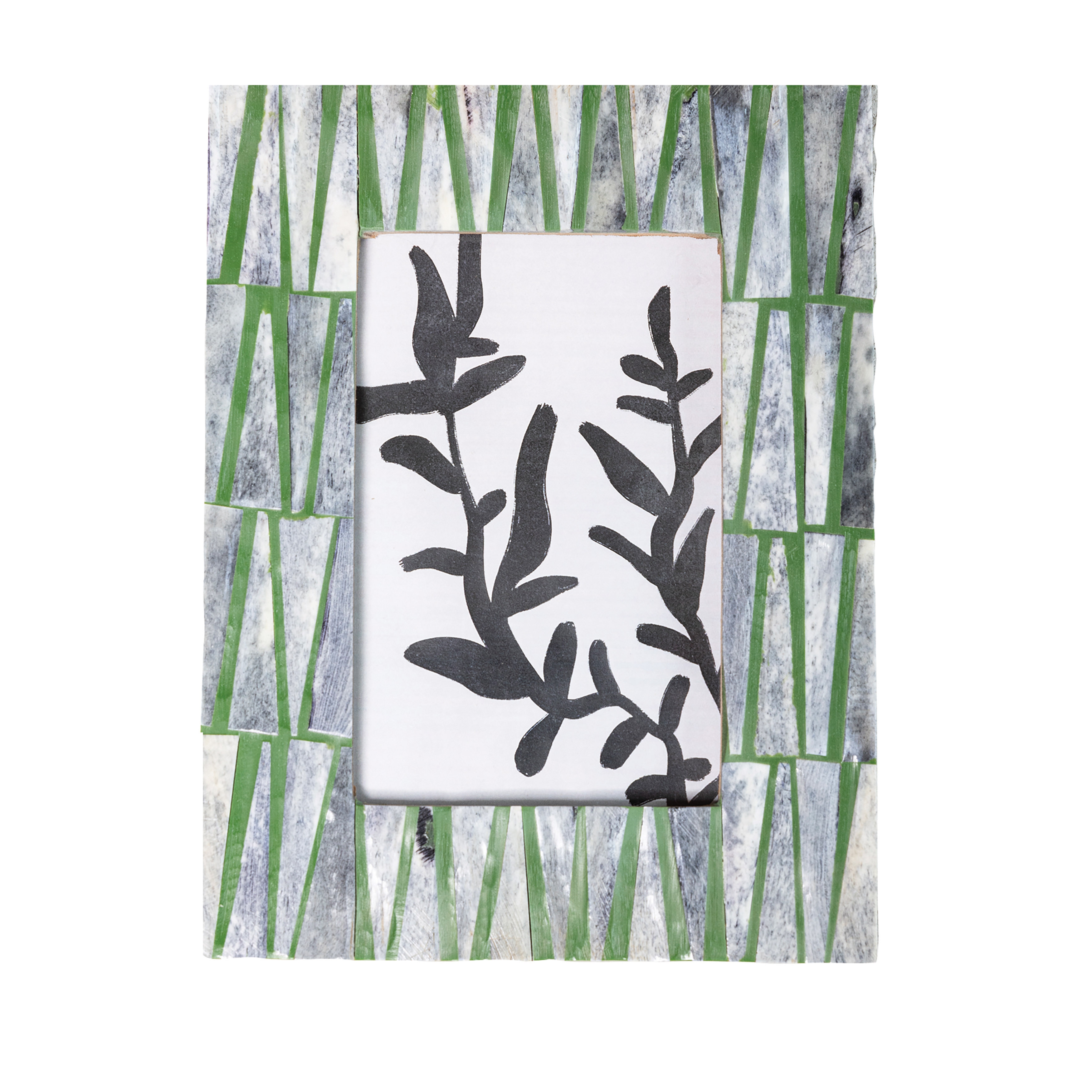 Reclaimed Wood and Resin Photo Frame with Triangle Pattern, Multicolor - Image 0