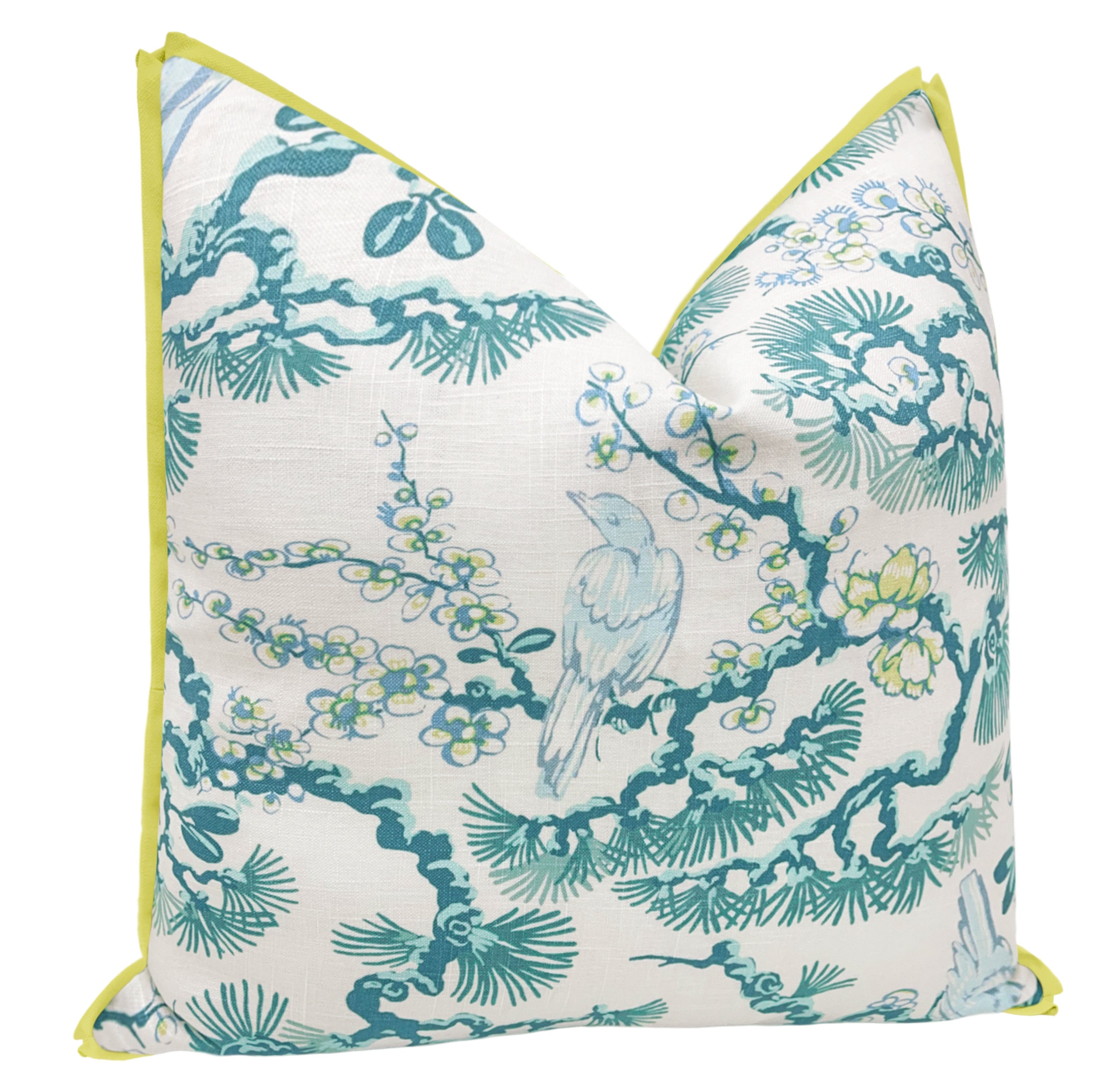 TRELLIS LINEN PRINT // AEGEAN | LDC - 20" X 20" / BUTTERFLY FLANGE / Chartreuse - Image 1