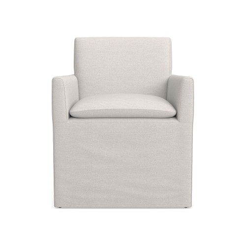 Laguna Slipcovered Dining Armchair, Standard Cushion, Perennials Performance Basketweave, Ivory - Image 0