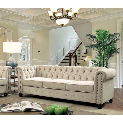 Raasch 81" Linen Rolled Arm Chesterfield Sofa - Image 0