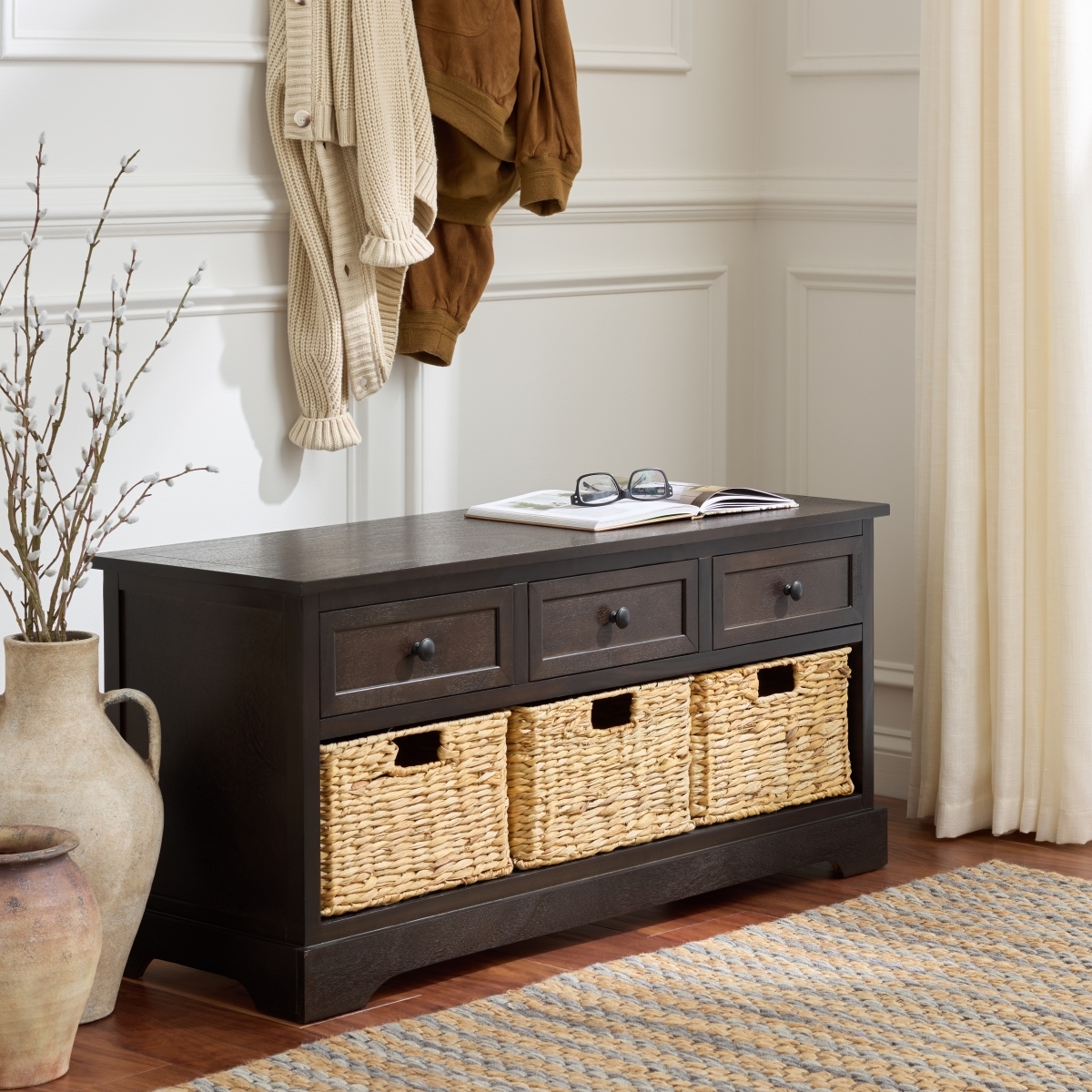 Damien 3 Drawer Storage Bench - Dark Chocolate - Image 1