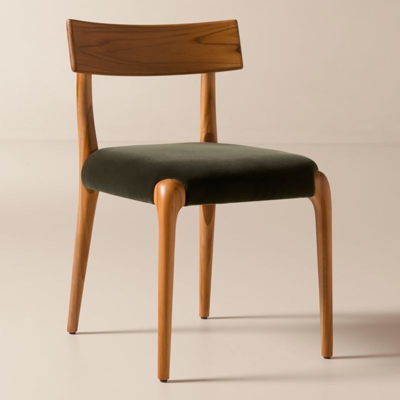 Savanna Teak Wood and Mink Brown Velvet Dining Chair - Image 3