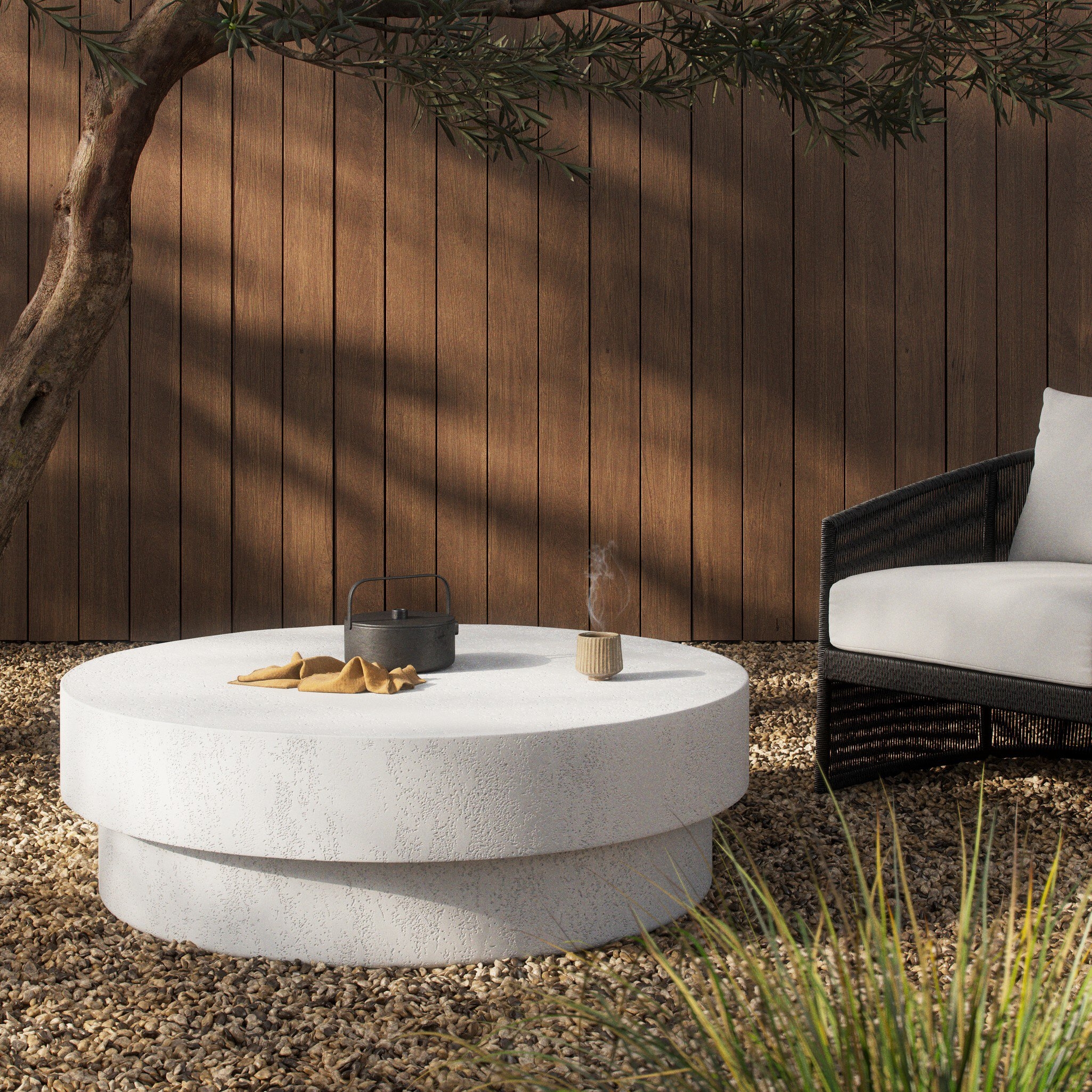 Kesia Outdoor Coffee Table - Coarse Ivory Concrete - Image 3