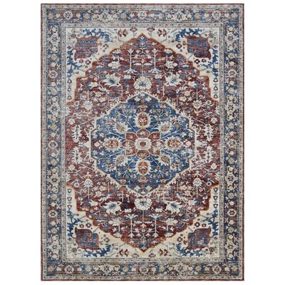 Allstar 8X10 Traditional Accent Rug In Vermilion With Navy Blue Persian  Isfahan Design (7' 10" X 9' 8") - Image 0