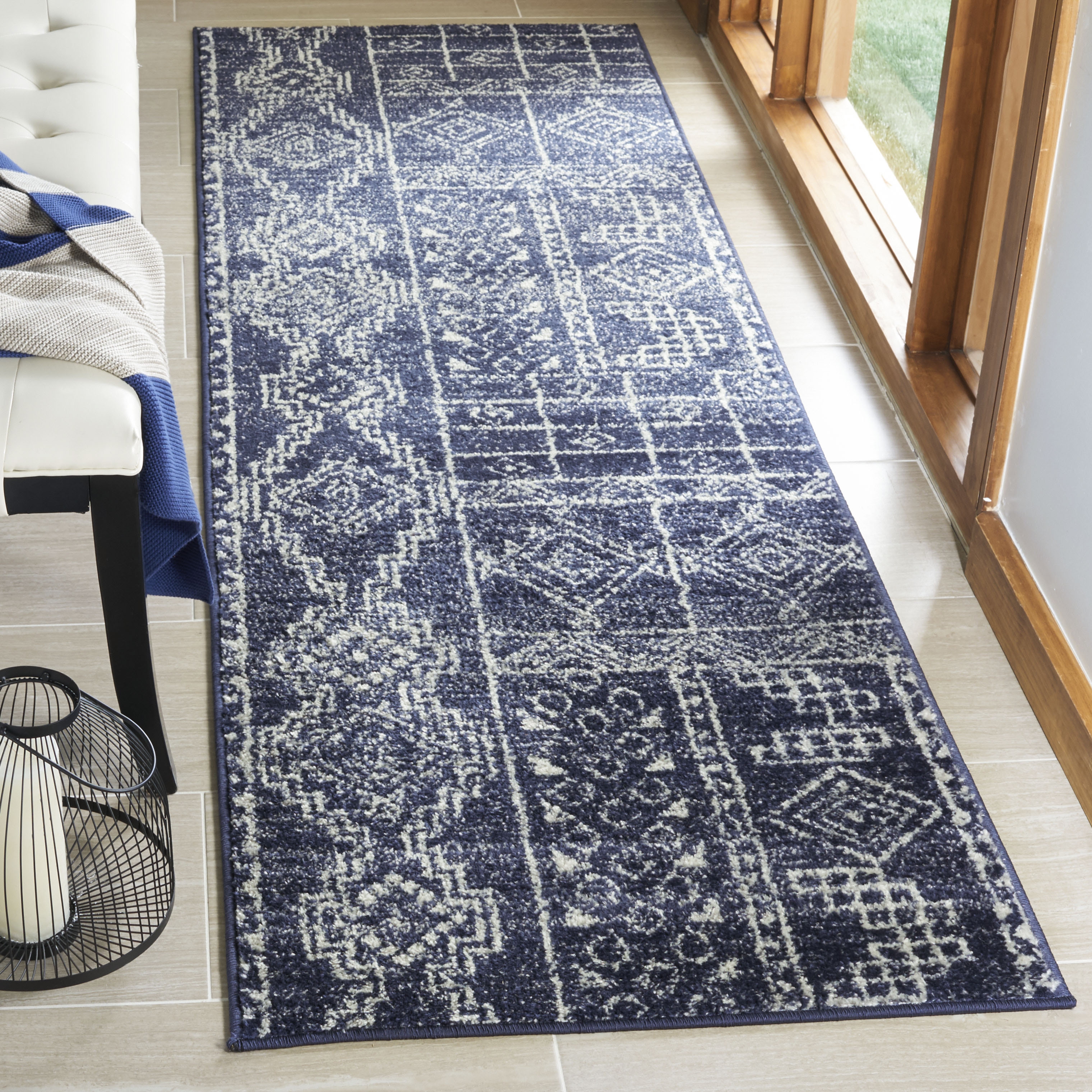 Arlo Home Woven Area Rug, ADR206N, Navy/Silver,  2' 6" X 8' - Image 1