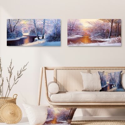 Christmas Forest With River And Trees I Christmas Forest With River And Trees I - 2 Piece Wrapped Canvas Photograph Set - Image 0