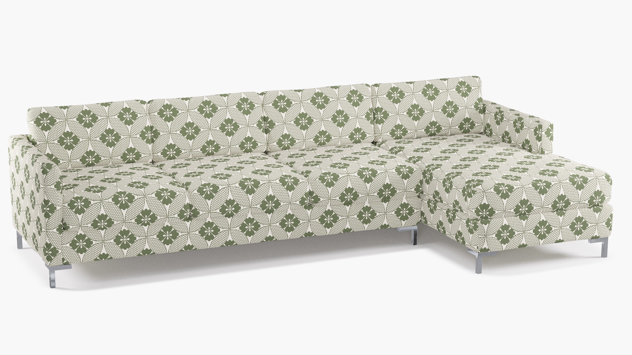 Modern Sectional, Right Facing, Sage Solaire, Chrome L Leg - Image 1