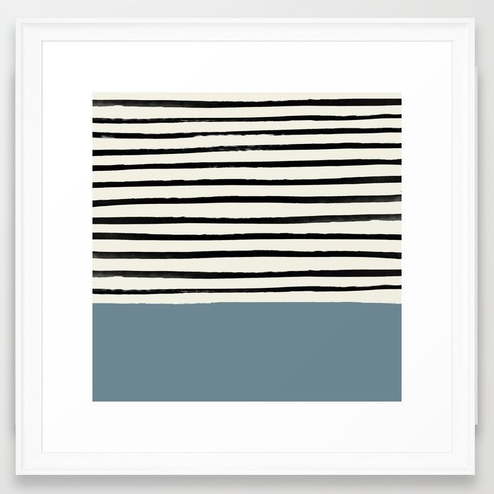 Dusty Blue X Stripes Framed Art Print by Leah Flores - Scoop White - MEDIUM (Gallery)-22x22 - Image 0