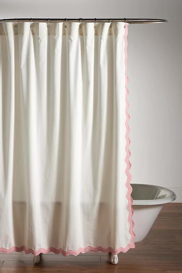 Embroidered Scalloped Cotton Shower Curtain - Image 0